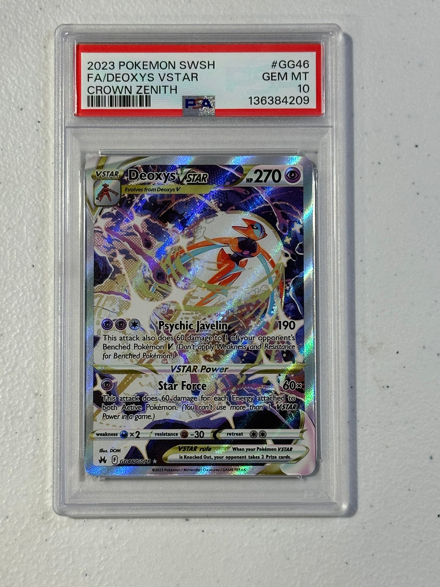2023 Pokémon Crown Zenith Deoxys VSTAR (Galarian Gallery) #GG46 – PSA 10 Gem Mint