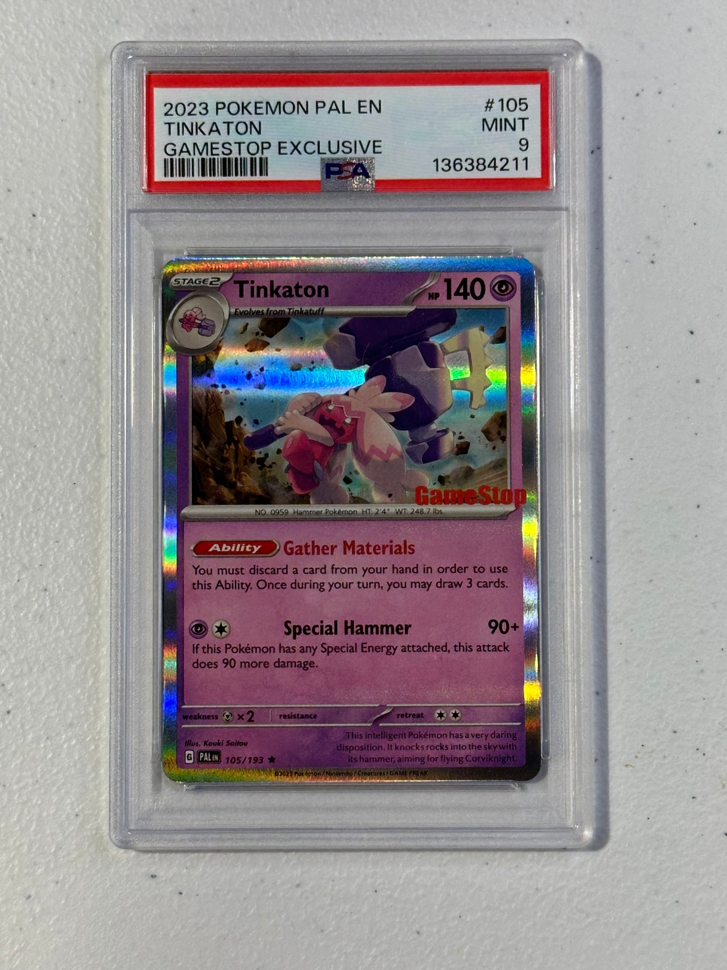 2023 Pokémon Paldea Evolved Tinkaton (GameStop Exclusive) #105/193 – PSA 9 Mint