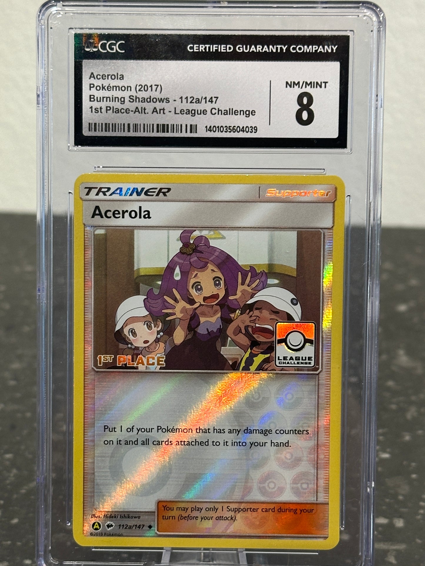 2017 Pokemon Burning Shadows Acerola Alternate Art League Challenge #112a/147 - CGC 8 NM/MINT