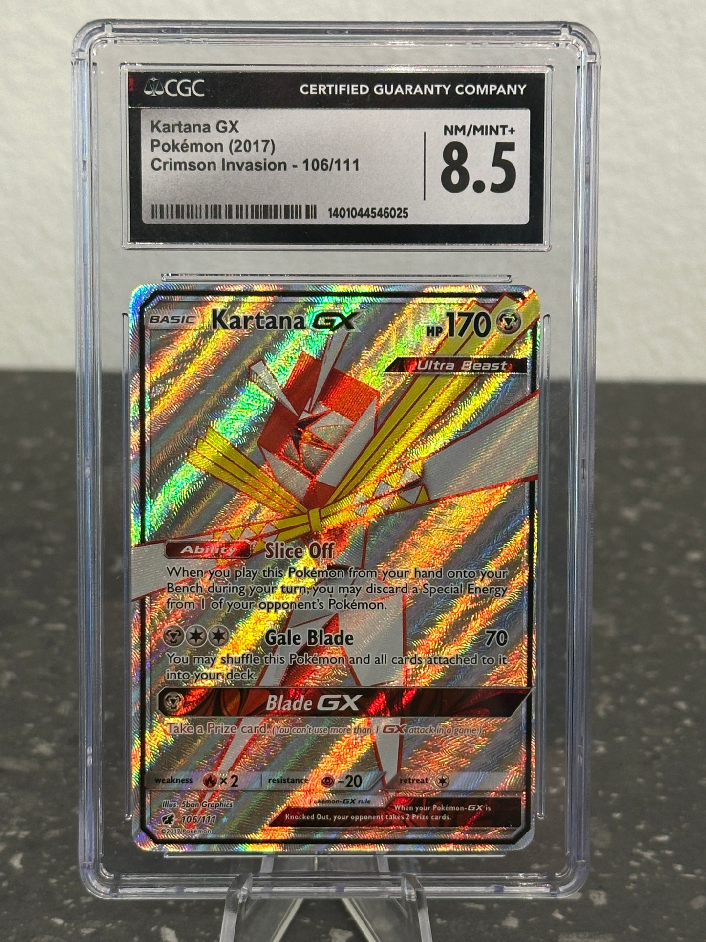 2017 Pokemon Crimson Invasion Kartana GX Full Art Ultra Beast #106/111 - CGC 8.5 NM/MINT+
