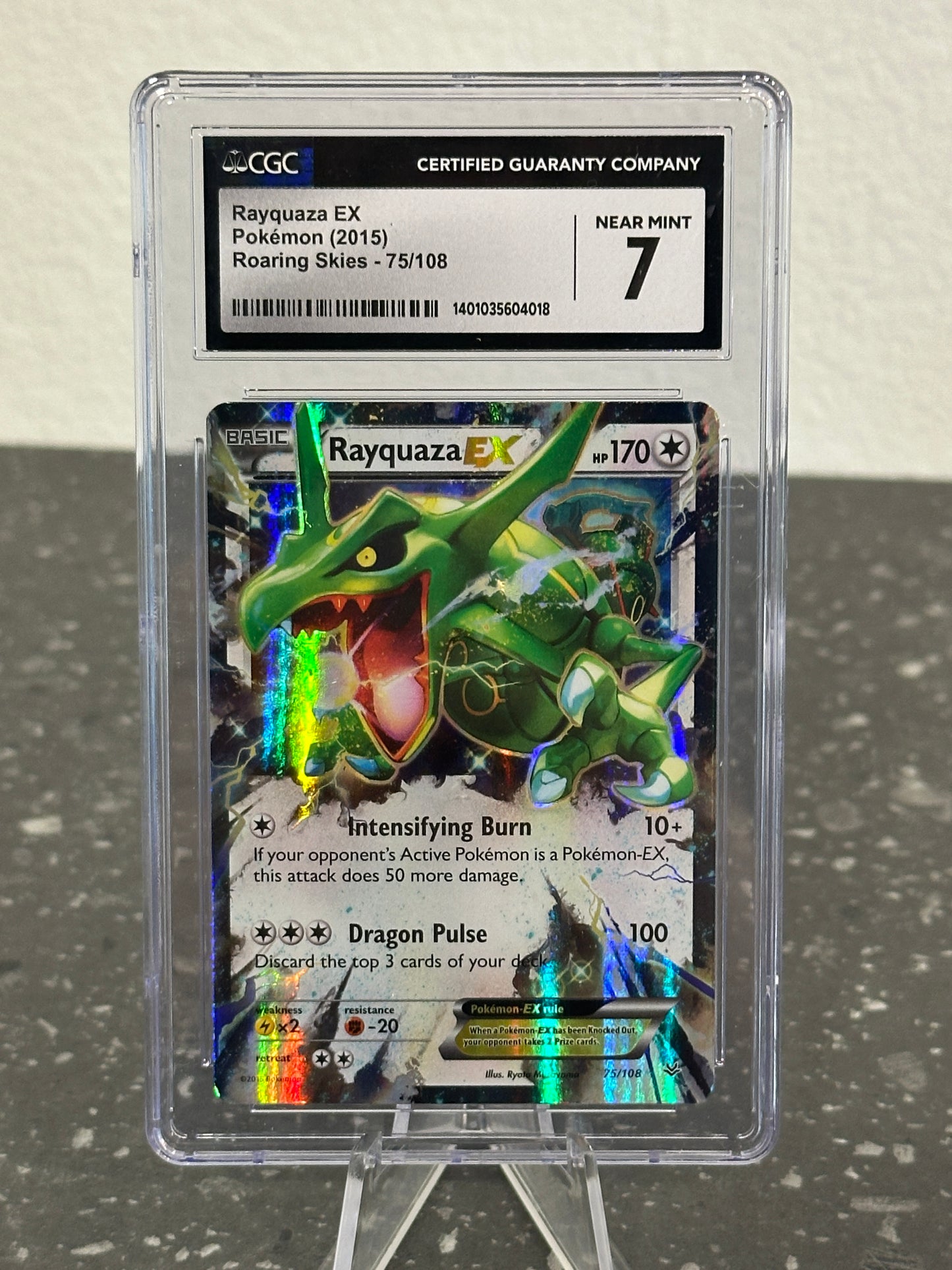 2015 Pokemon Roaring Skies Rayquaza EX Holo Ultra Rare #75/108 - CGC 7 NEAR MINT