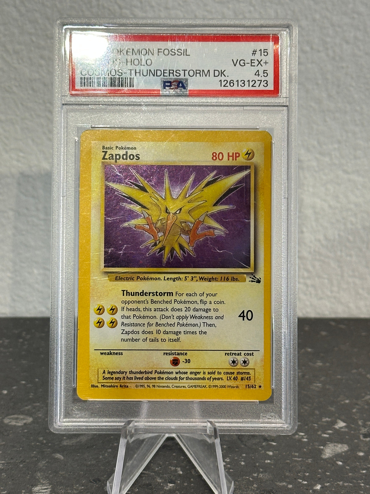 Pokemon Fossil Zapdos Holo #15 Cosmos Foil Thunderstorm Deck Variant PSA 4.5 VG-EX+
