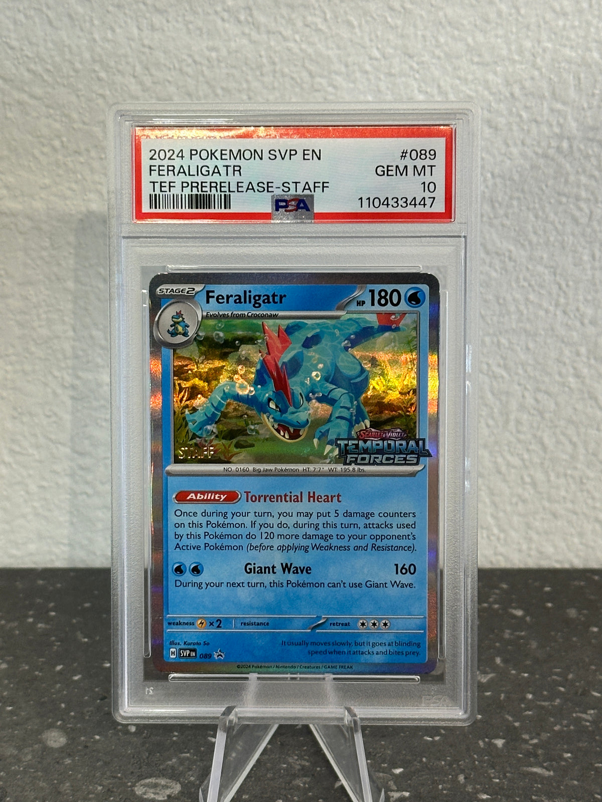 2024 Pokemon SV SVP Feraligatr #089 Temporal Forces Prerelease STAFF Promo PSA 10 GEM MINT