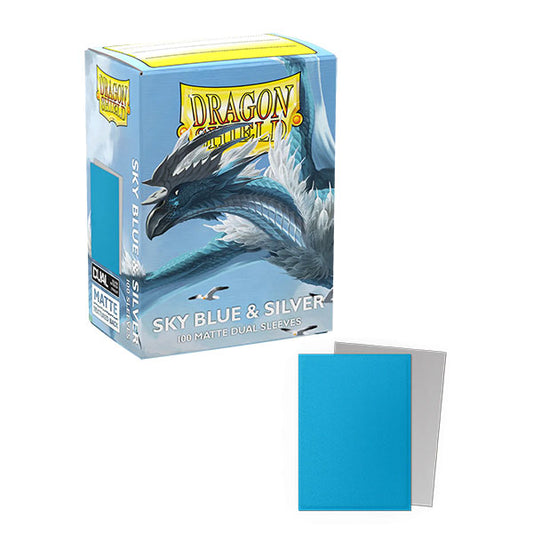 Dragon Shield Sleeves: Standard DUAL- Matte Sky Blue & Silver (100 ct.)