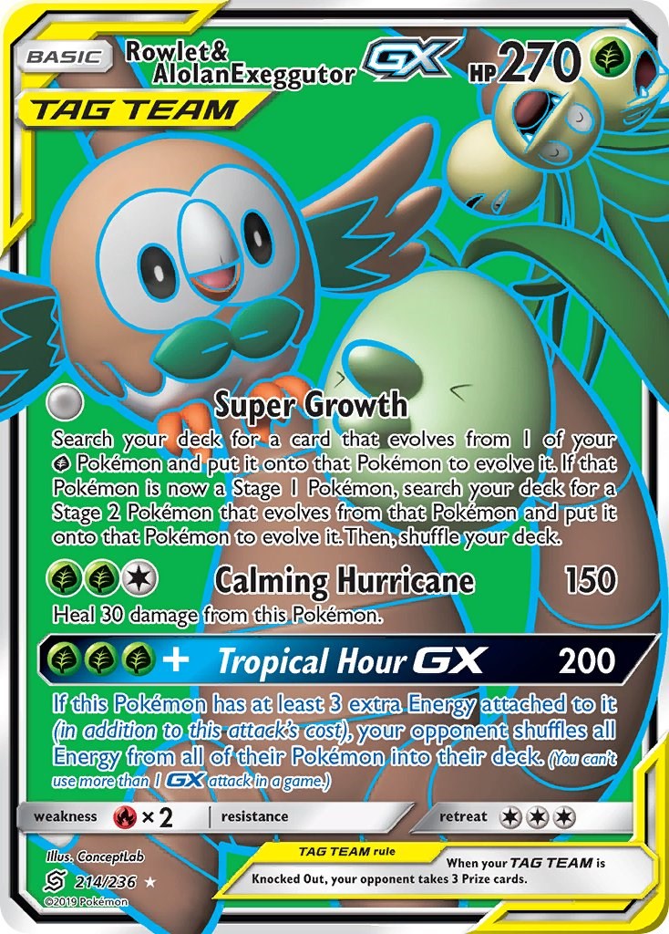 Rowlet & Alolan Exeggutor GX (Full Art) [SM11 - 214/236]