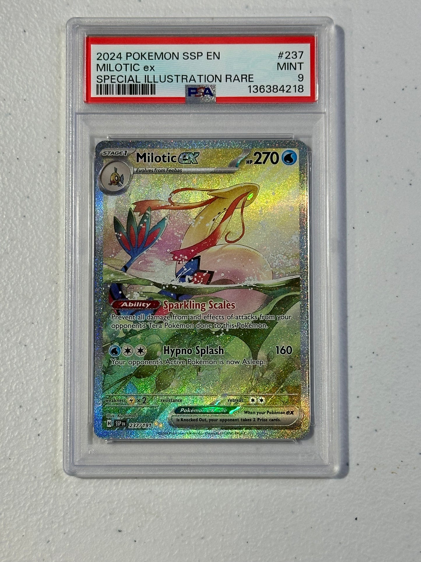 2024 Pokémon Surging Sparks Milotic ex Special Illustration Rare #237/191 – PSA 9 Mint
