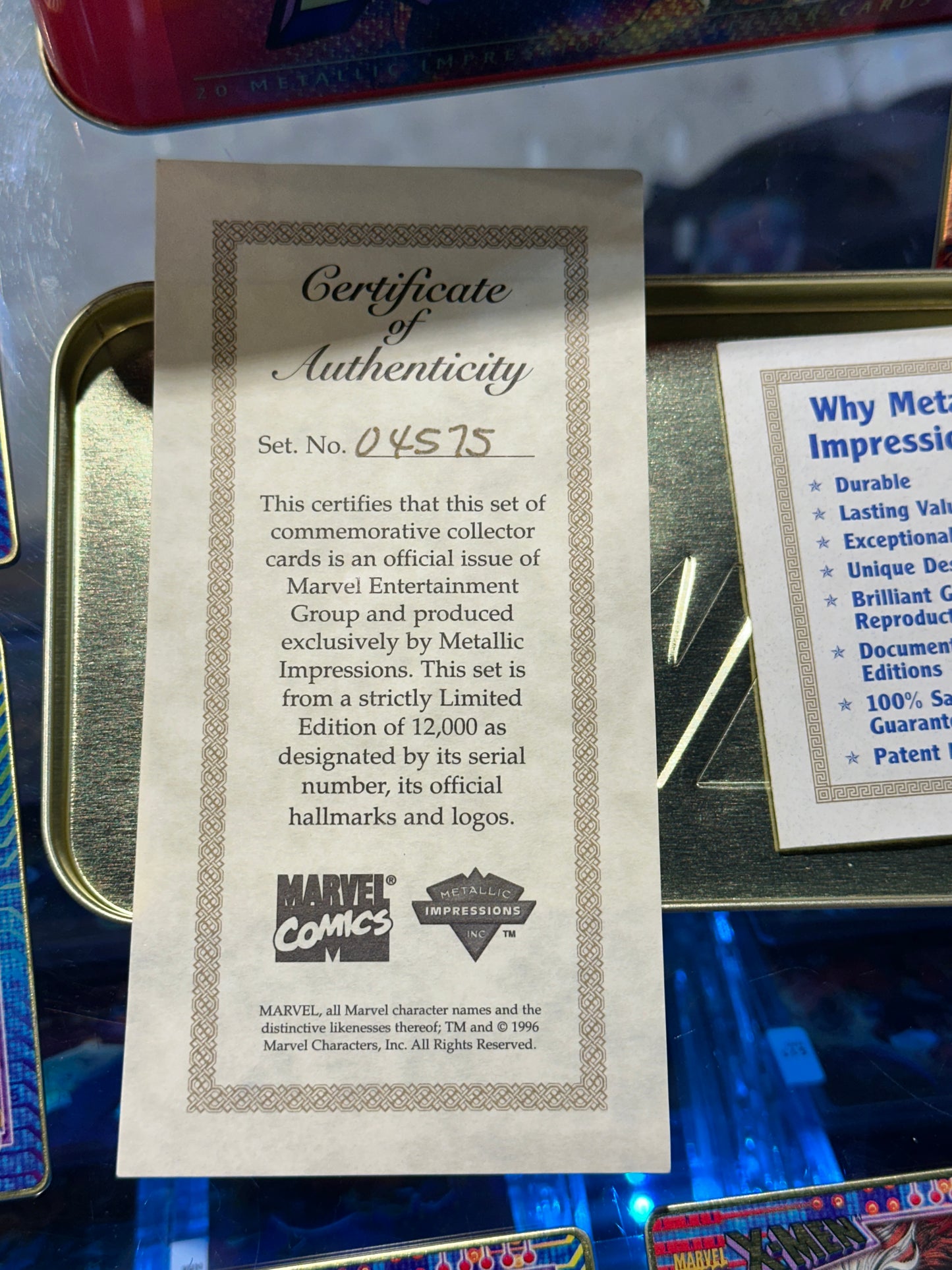 1996 Marvel X-Men Metallic Impressions Limited Edition 20-Card Metal Collector Set with Tin
