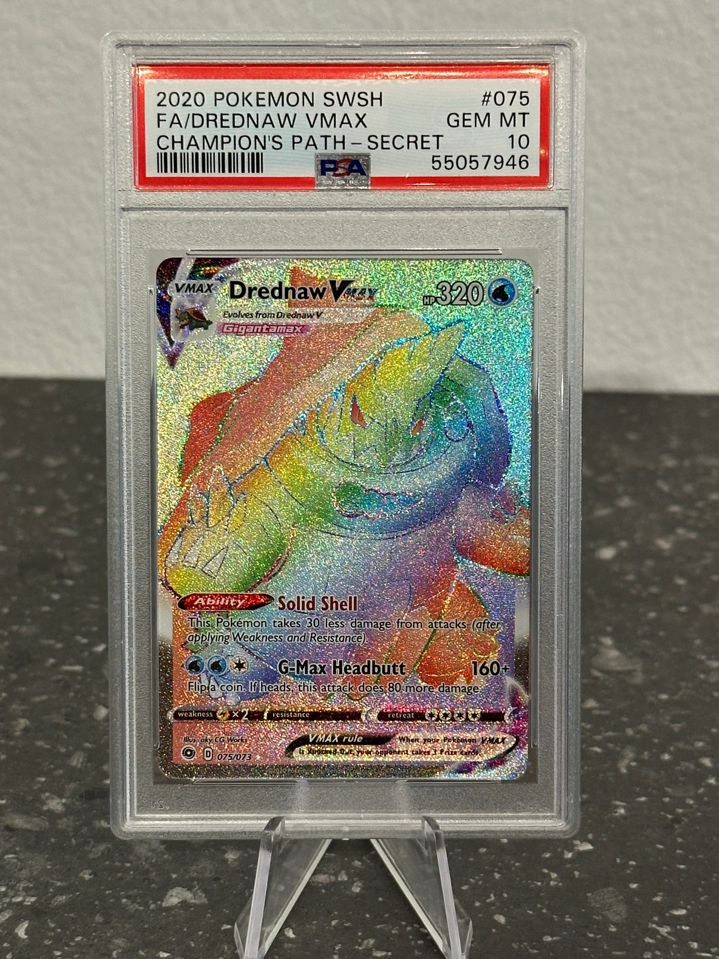 2020 Pokemon SWSH Champion's Path Drednaw VMAX Rainbow Rare #075 - PSA 10 GEM MINT