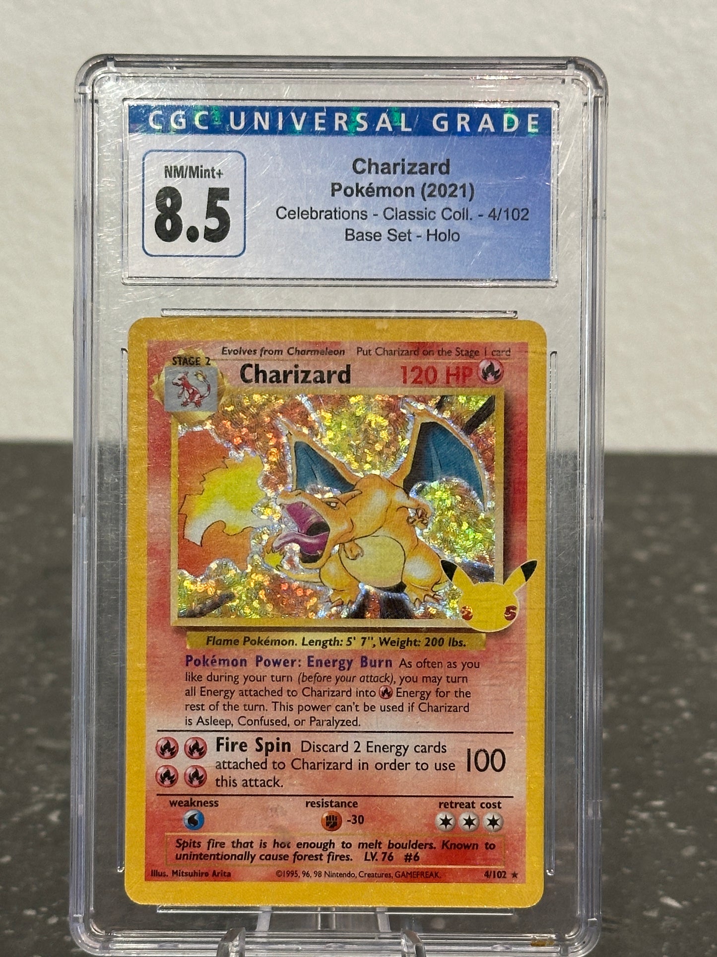 2021 Pokemon Celebrations Classic Collection Charizard Base Set Reprint #4 - CGC 8.5 NM/MINT+