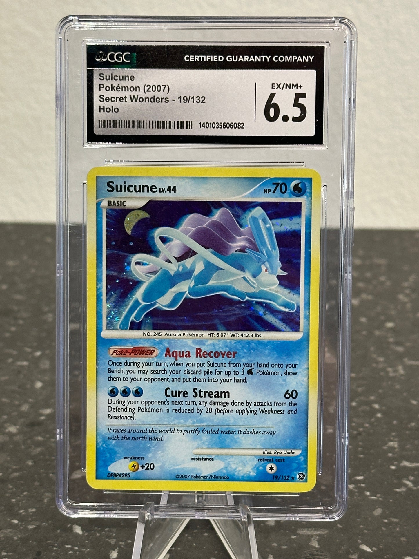 2007 Pokemon Secret Wonders Suicune Rare Holo #19/132 - CGC 6.5 EX/NM+