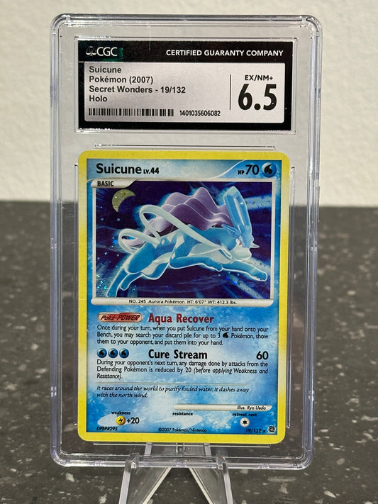 2007 Pokemon Secret Wonders Suicune Rare Holo #19/132 - CGC 6.5 EX/NM+