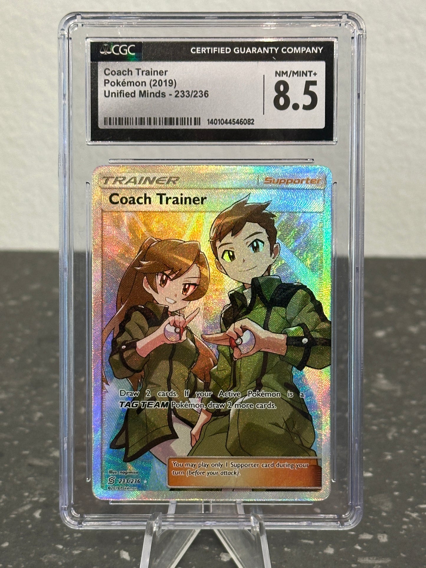 2019 Pokemon Unified Minds Coach Trainer Full Art Supporter #233/236 - CGC 8.5 NM/MINT+