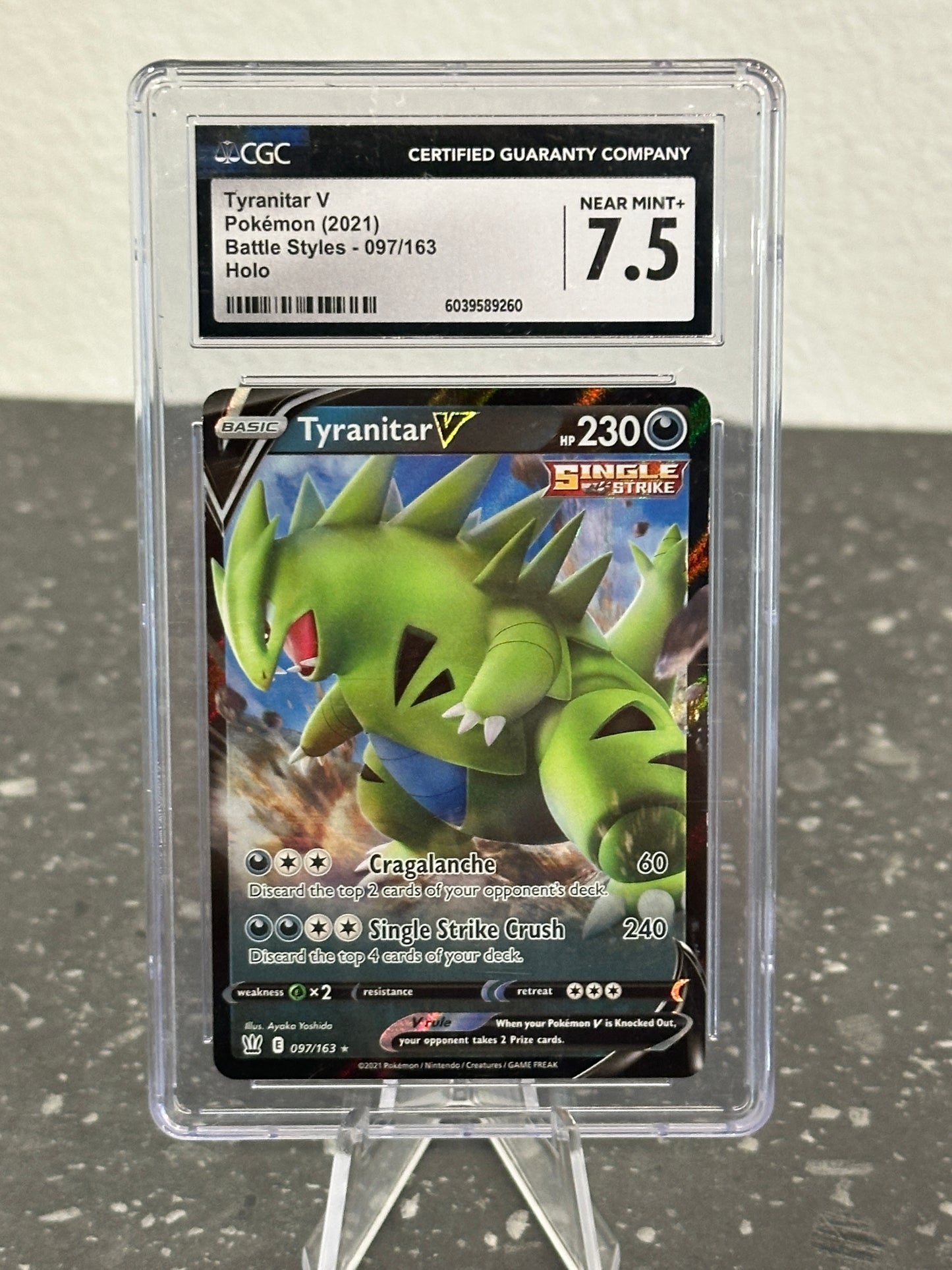 2021 Pokemon Battle Styles Tyranitar V Single Strike #097/163 - CGC 7.5 NM+