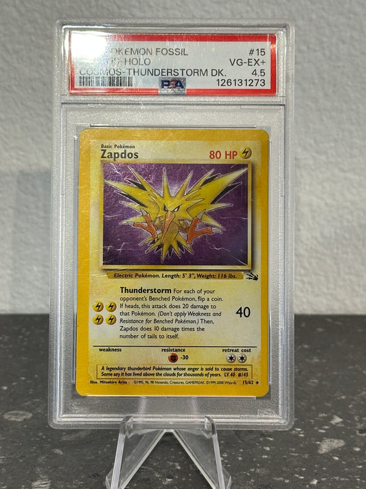 Pokemon Fossil Zapdos Holo #15 Cosmos Foil Thunderstorm Deck Variant PSA 4.5 VG-EX+