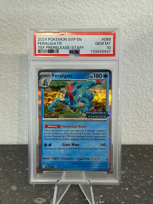 2024 Pokemon SV SVP Feraligatr #089 Temporal Forces Prerelease STAFF Promo PSA 10 GEM MINT