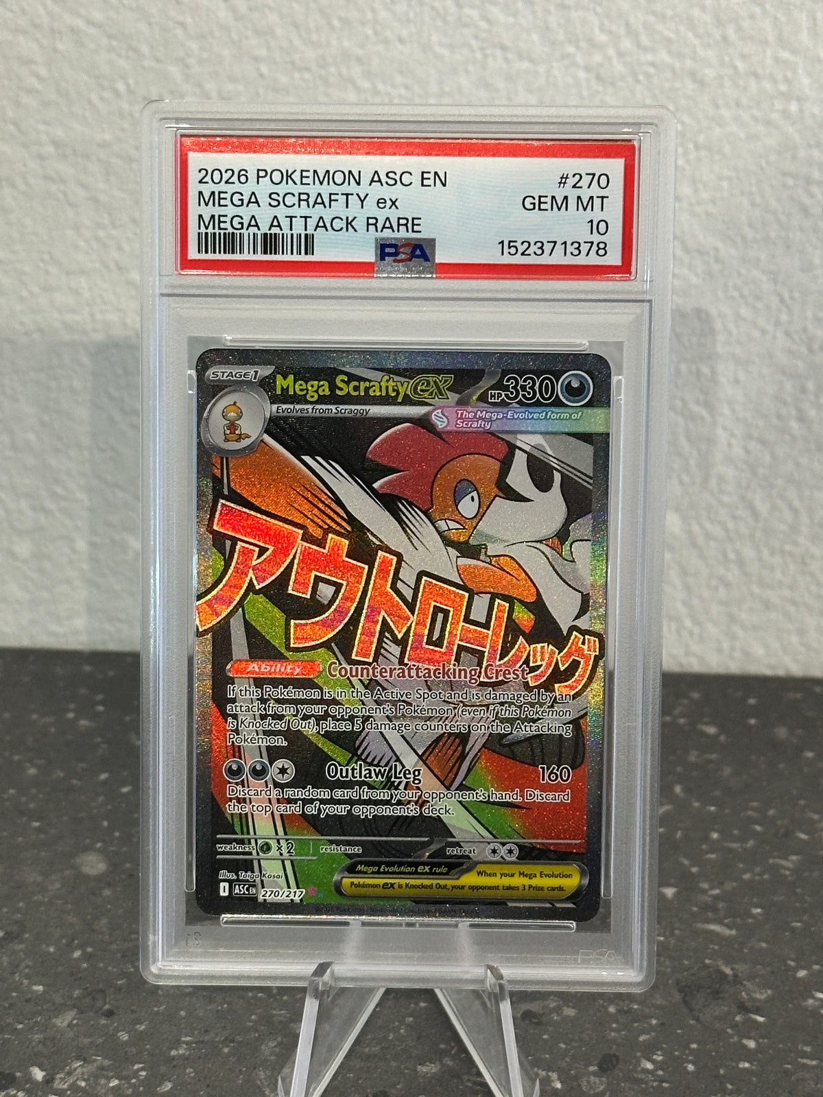 2026 Pokemon ASC Mega Scrafty ex Mega Attack Rare #270 PSA 10 GEM MINT