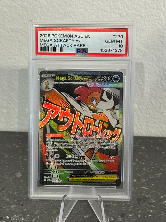 2026 Pokemon ASC Mega Scrafty ex Mega Attack Rare #270 PSA 10 GEM MINT