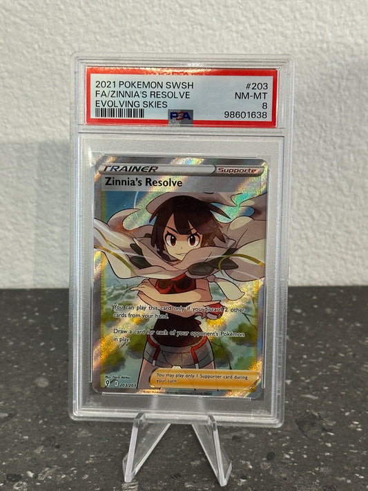 2021 Pokemon SWSH Evolving Skies Zinnia's Resolve Full Art #203 PSA 8 NM-MT