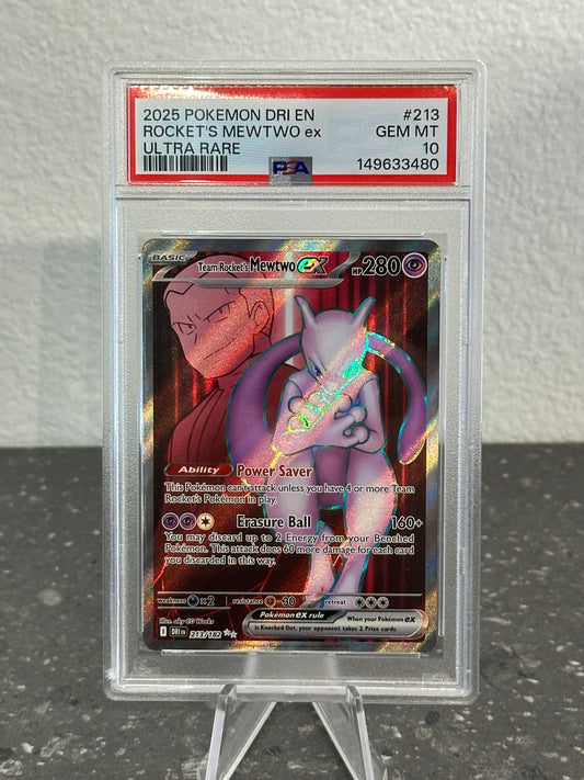2025 Pokemon DRI Team Rocket's Mewtwo ex Ultra Rare #213 PSA 10 GEM MINT