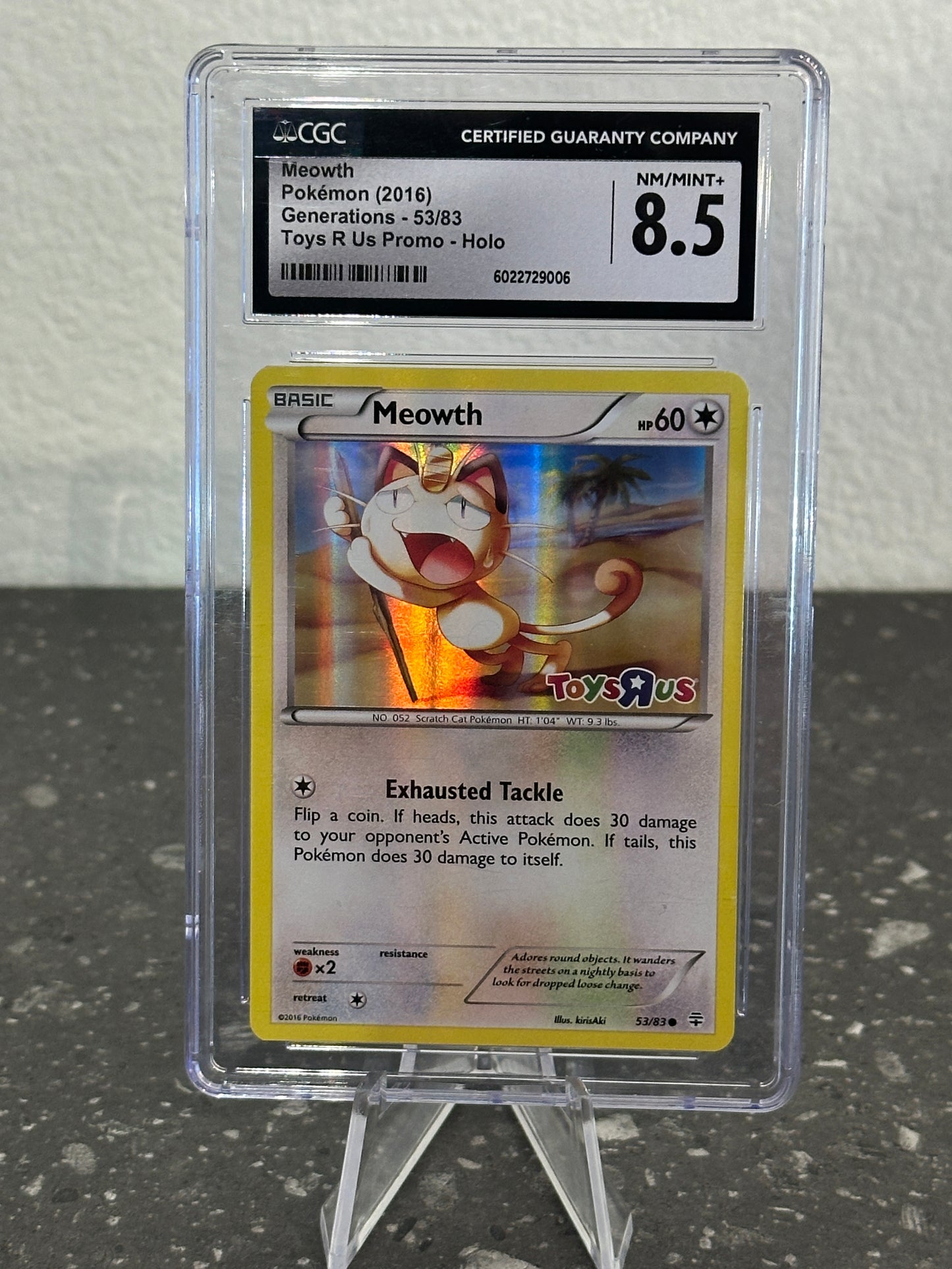 2016 Pokemon Generations Toys R Us Promo Meowth Holo #53 CGC 8.5 NM/MINT+
