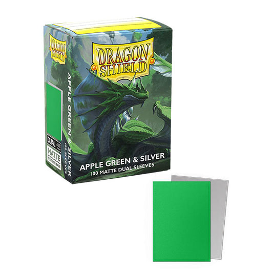 Dragon Shield Sleeves: Standard DUAL- Matte Apple Green & Silver (100 ct.)